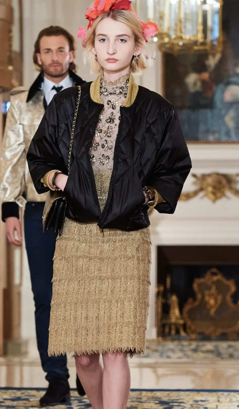 Chanel 17A Black Quilted Cropped Puffer Jacket with Gold Cuffs and Black CC Logo Zipper Size FR 36 (UK 8)