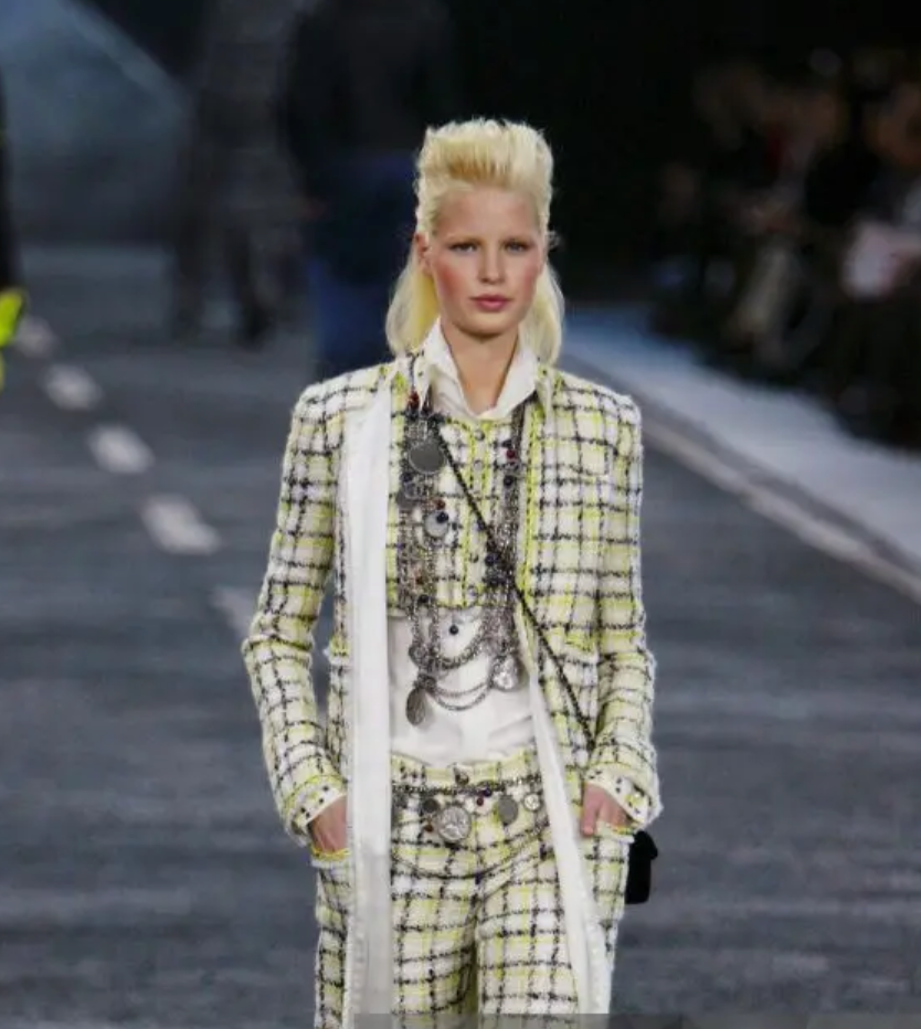 Chanel 04/FW White, Black and Lime Knitted Tweed Vest Top with Silver CC Button Detail Size FR 38 (UK 10)
