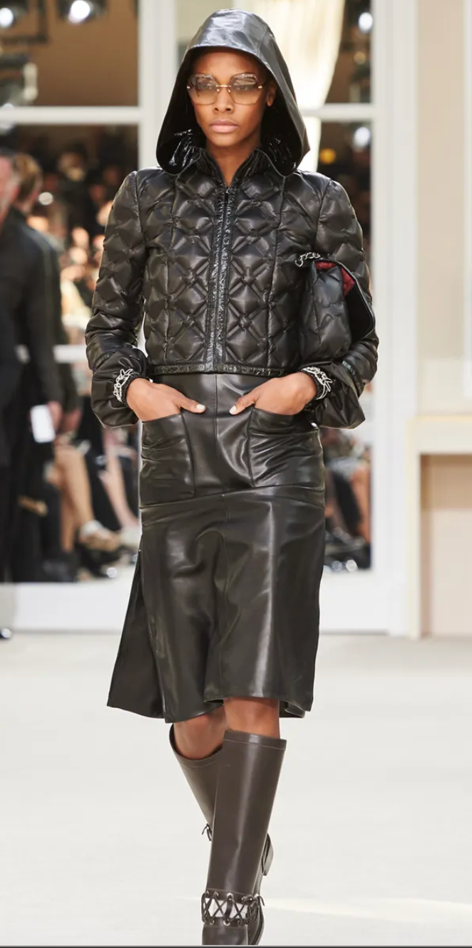 Chanel Fall/Winter 2016 Collection Black Lambskin Cropped Hooded Puffer Jacket with Patent Detailing Size 40 (UK 12)