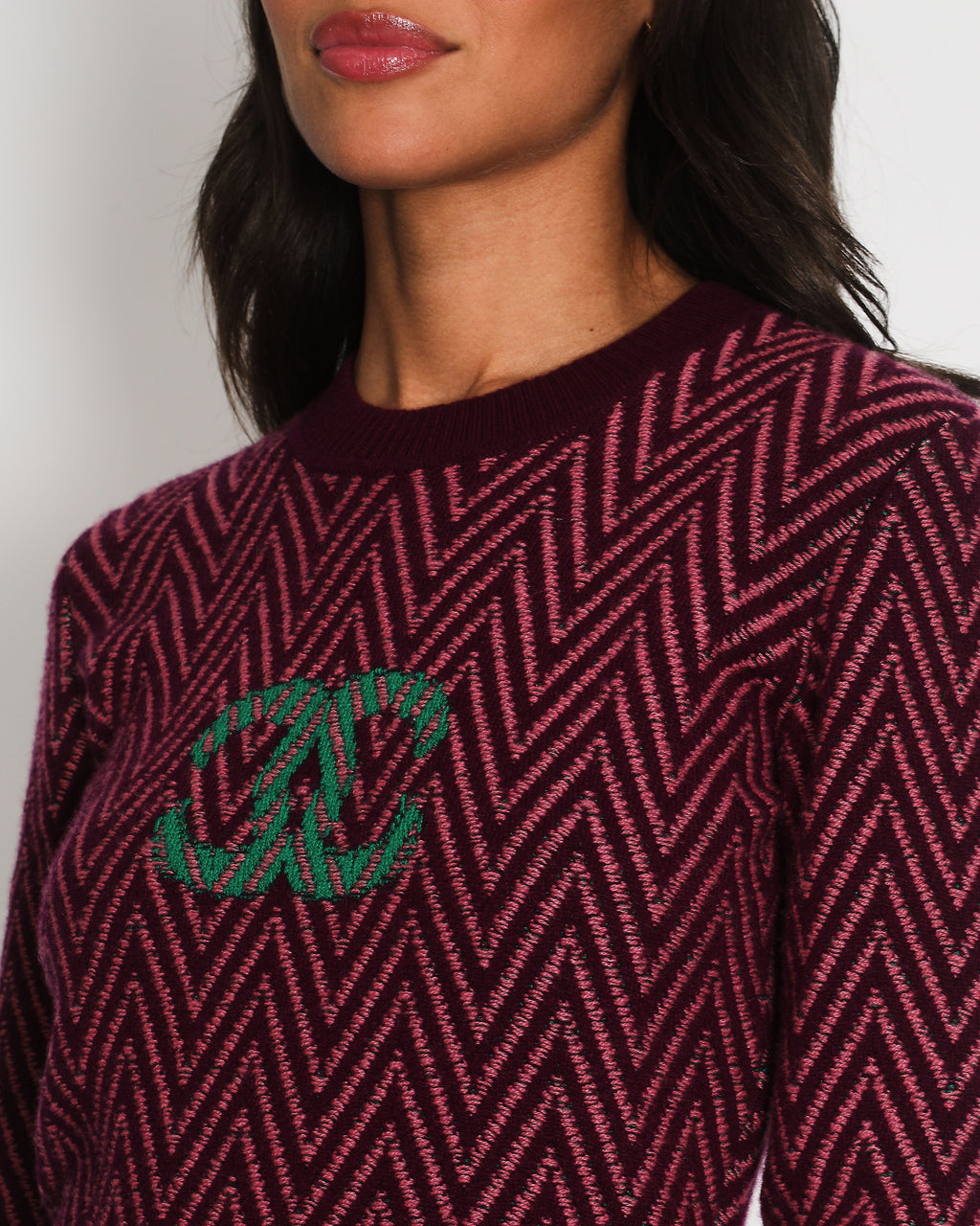 Chanel FW/21 Purple, Green Zig Zag Cashmere Dress with CC Logo Size FR 36 (UK 8)