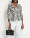 Chanel Spring 2012 Black & White Checked Tweed Backless Jacket with Silver Screen Print and Pearl Belt at the Back Size FR 34 (UK 4)