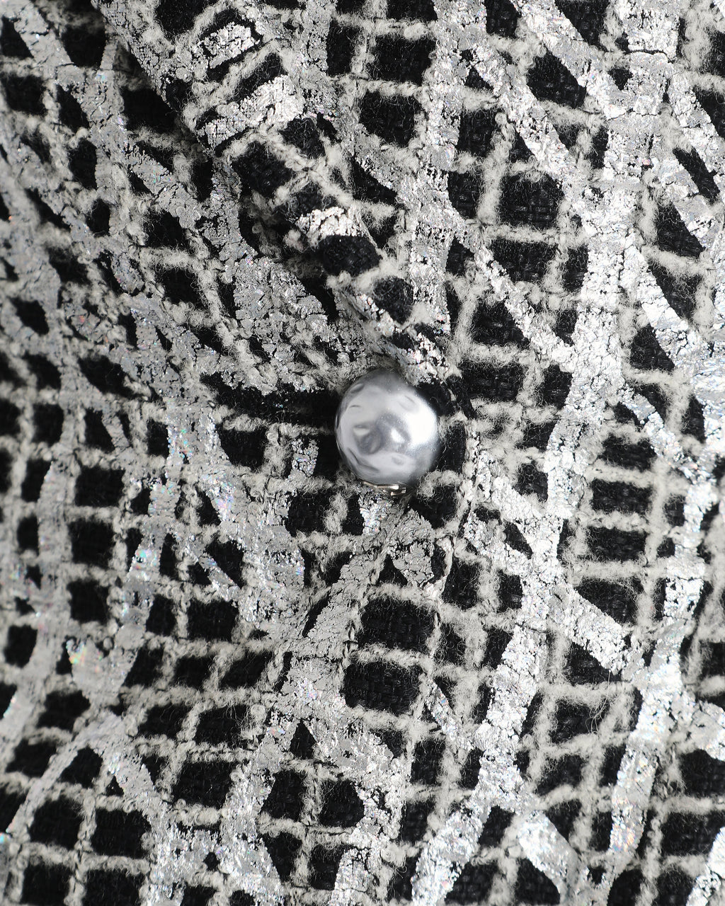 Chanel Spring 2012 Black & White Checked Tweed Backless Jacket with Silver Screen Print and Pearl Belt at the Back Size FR 34 (UK 4)