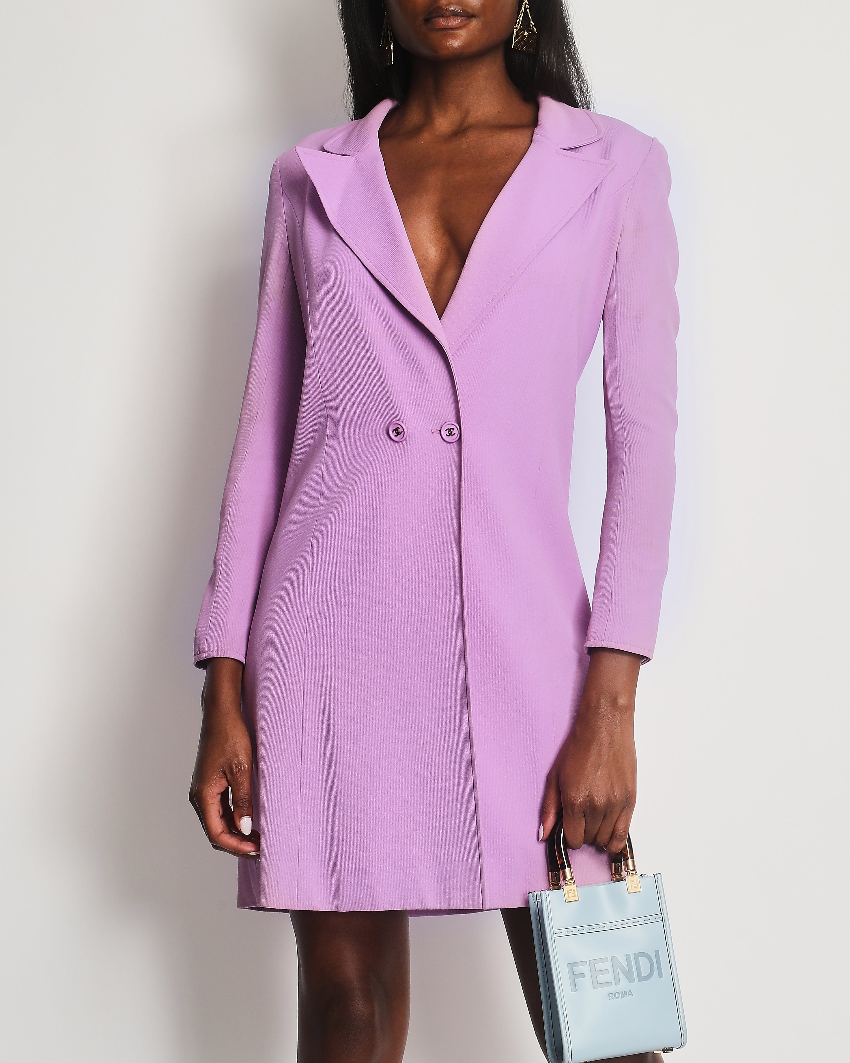 Chanel Vintage 97/P Lilac Longline Blazer with CC Button Detail Size FR 38 (UK 10)