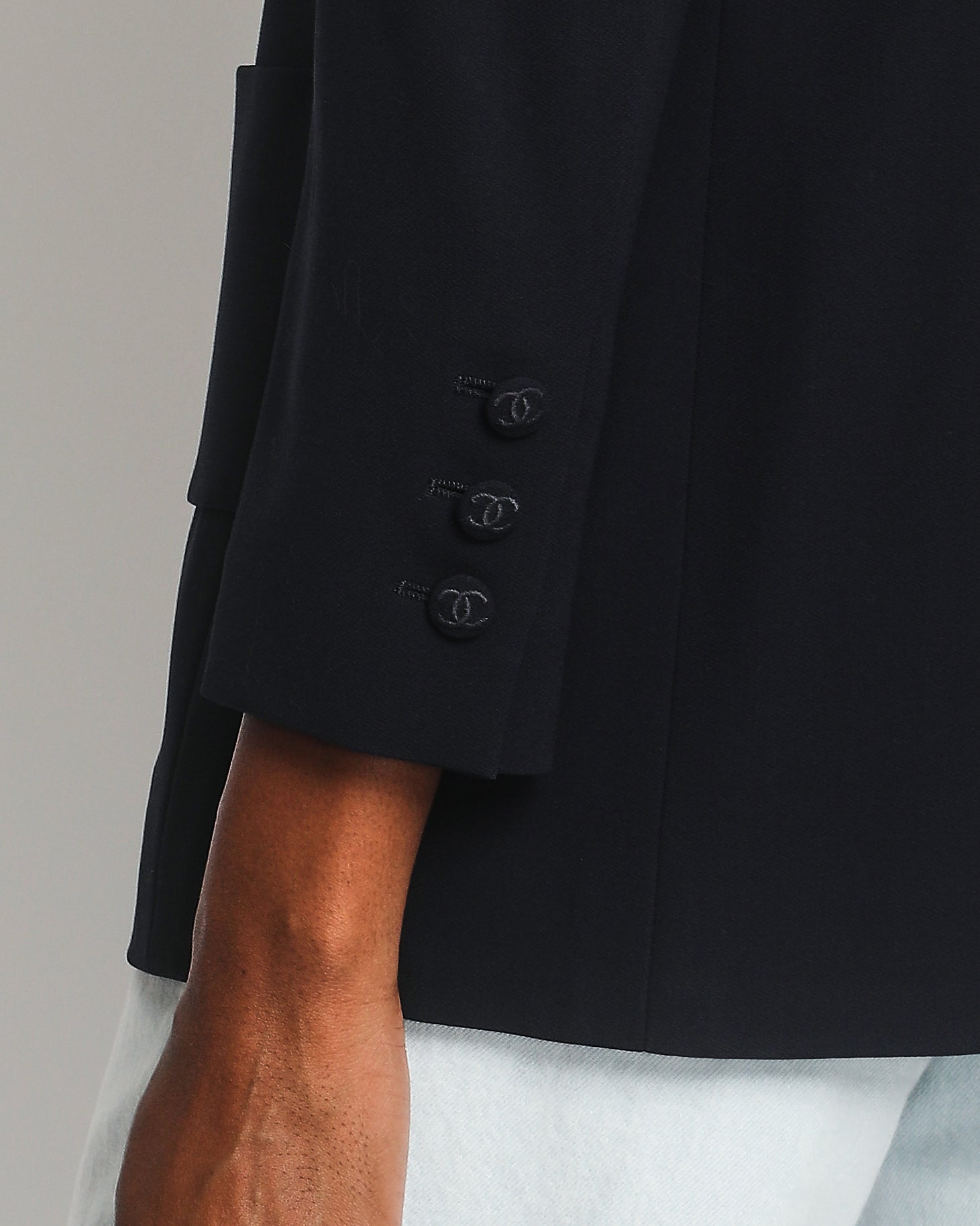 Chanel 98/P Vintage Navy Jacket with CC Logo Button Detail and Silk Bow Detail Size FR 38 (UK 10)