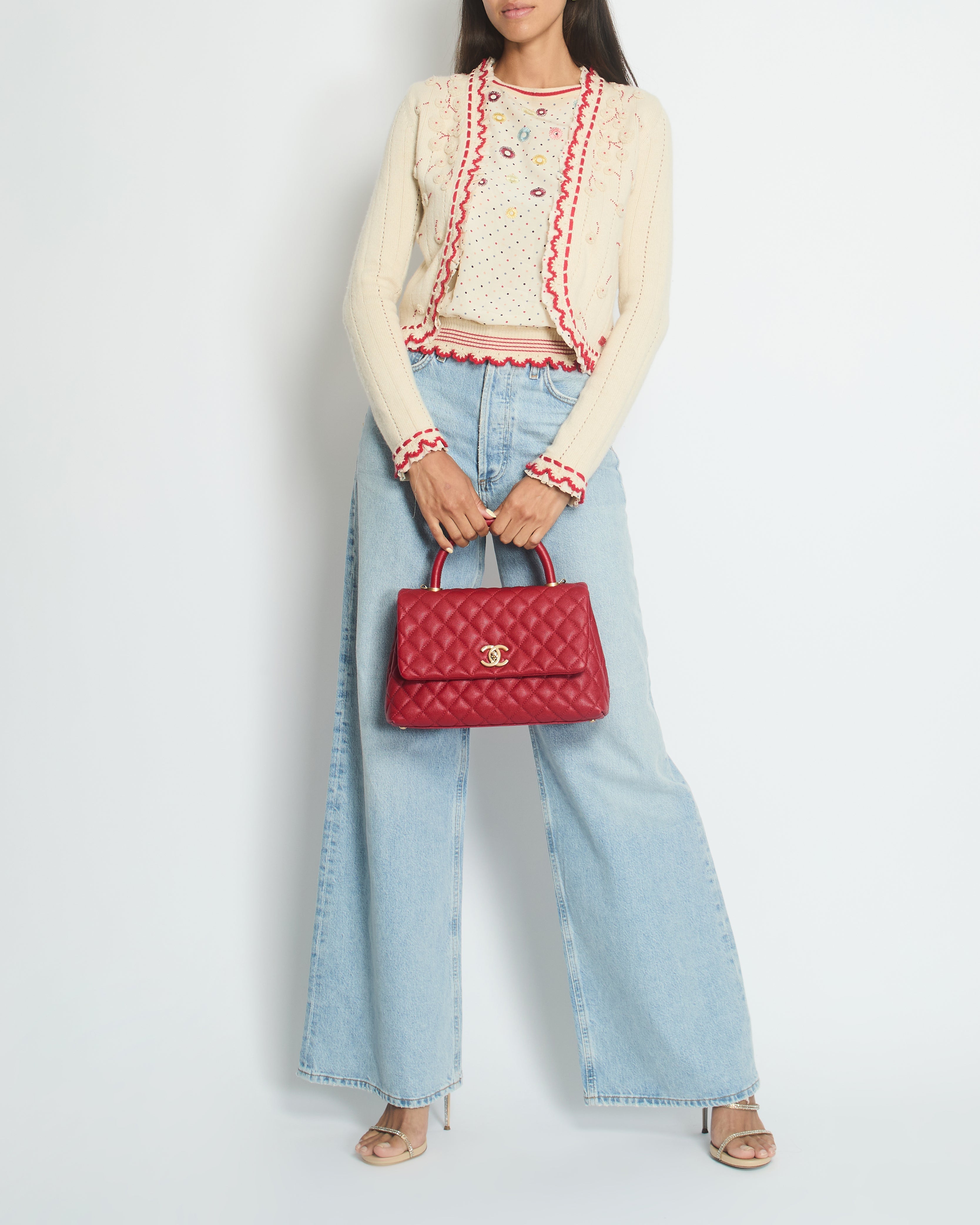 Chanel 05/C Ivory Red Cardigan FR 38 (UK 10)