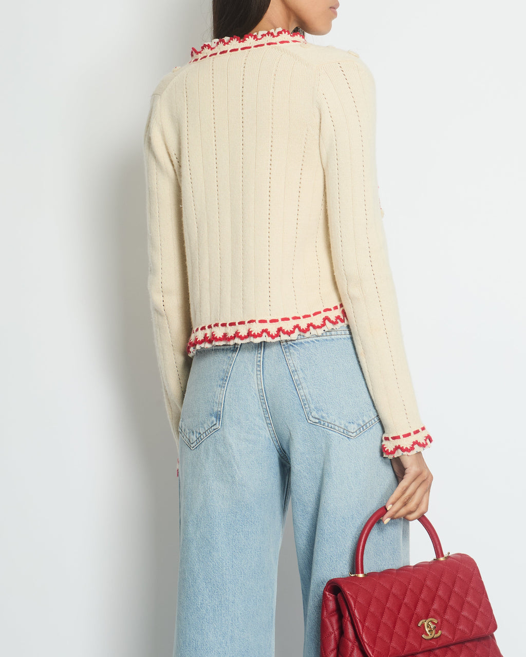 Chanel 05/C Ivory Red Cardigan FR 38 (UK 10)