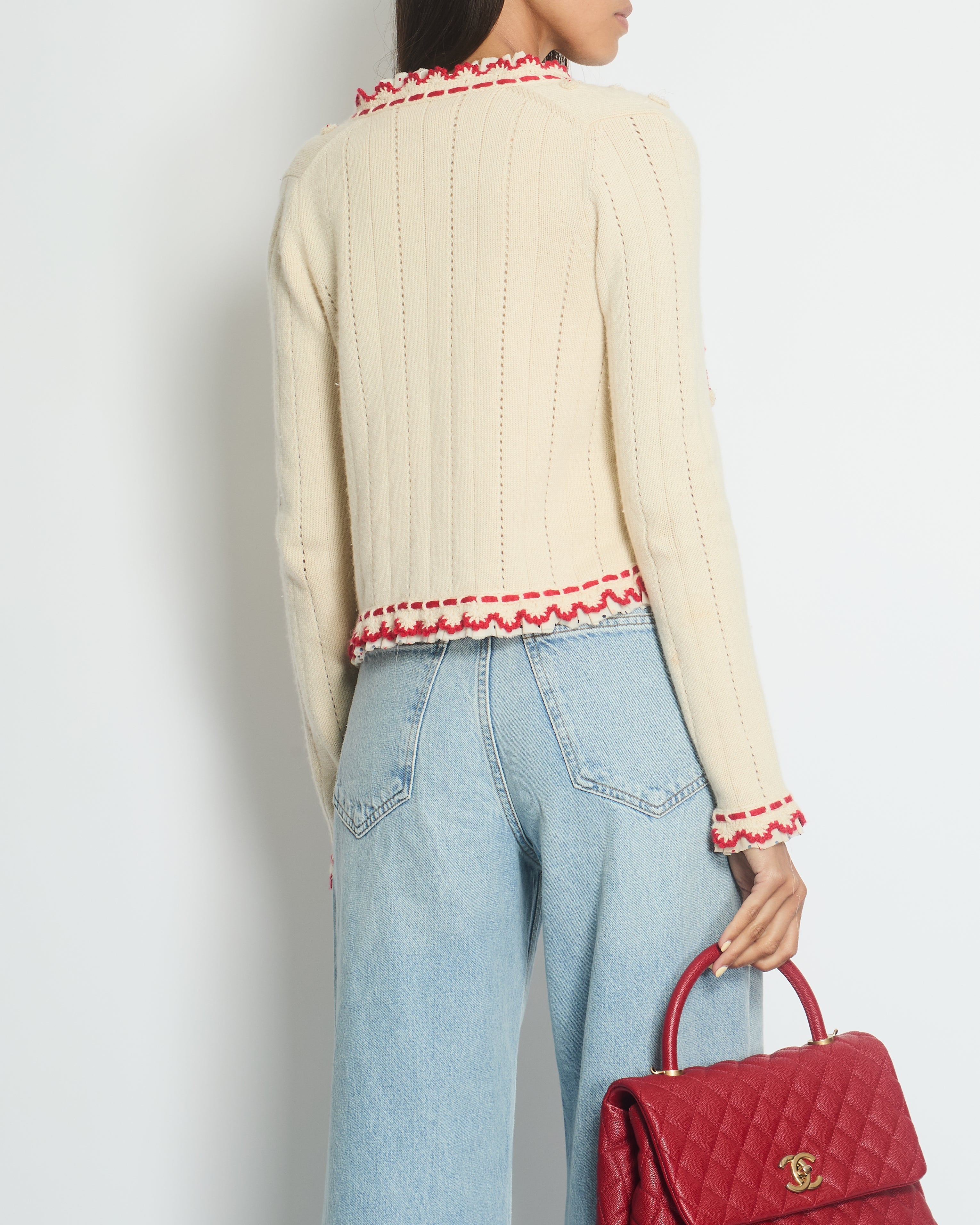 Chanel 05/C Ivory Red Cardigan FR 38 (UK 10)