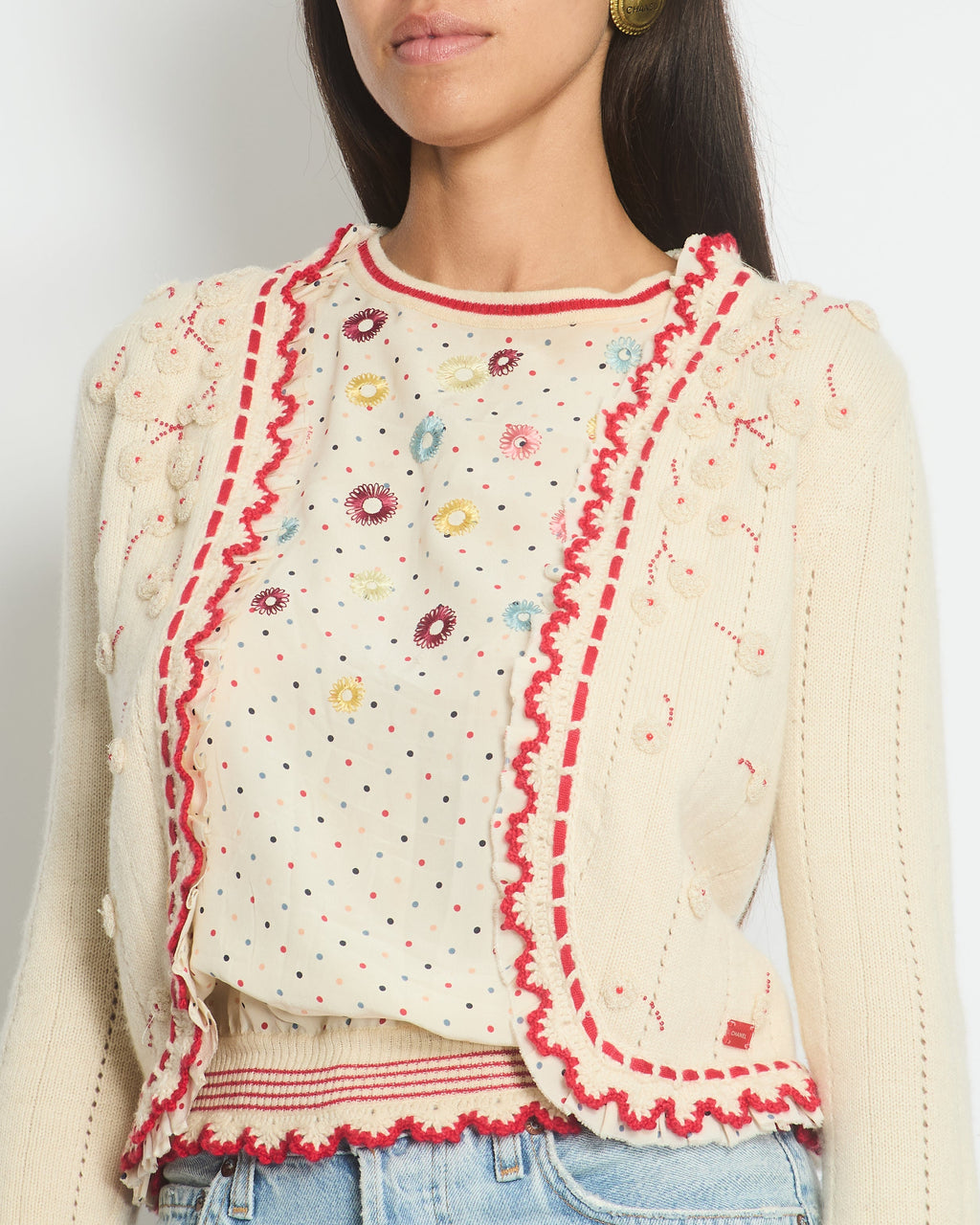Chanel 05/C Ivory Red Cardigan FR 38 (UK 10)
