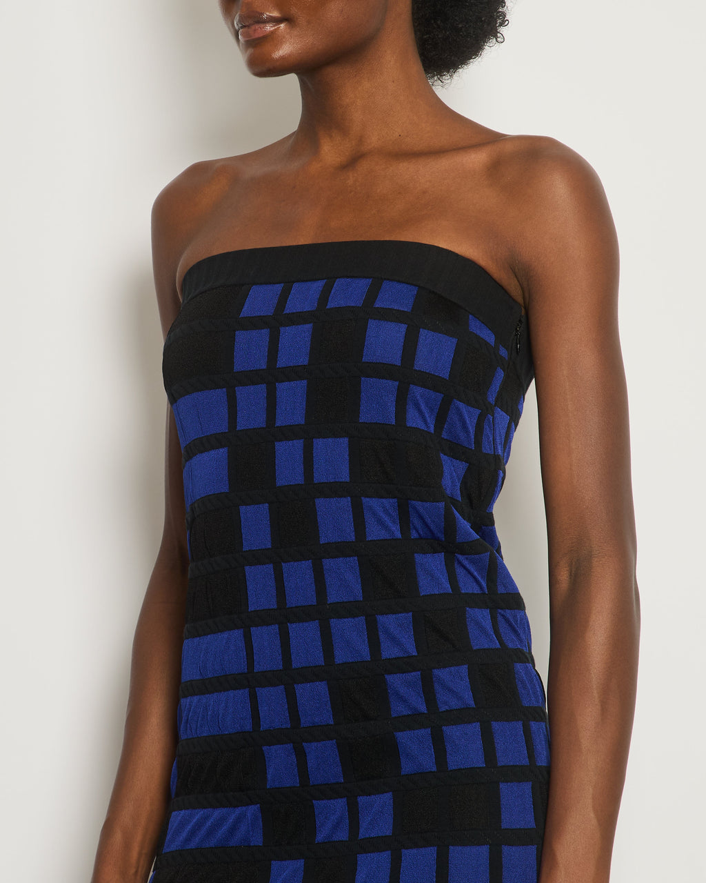 Chanel Spring 2013 Black and Electric Blue Checked Bandeau Dress Size FR 36 (UK 8)