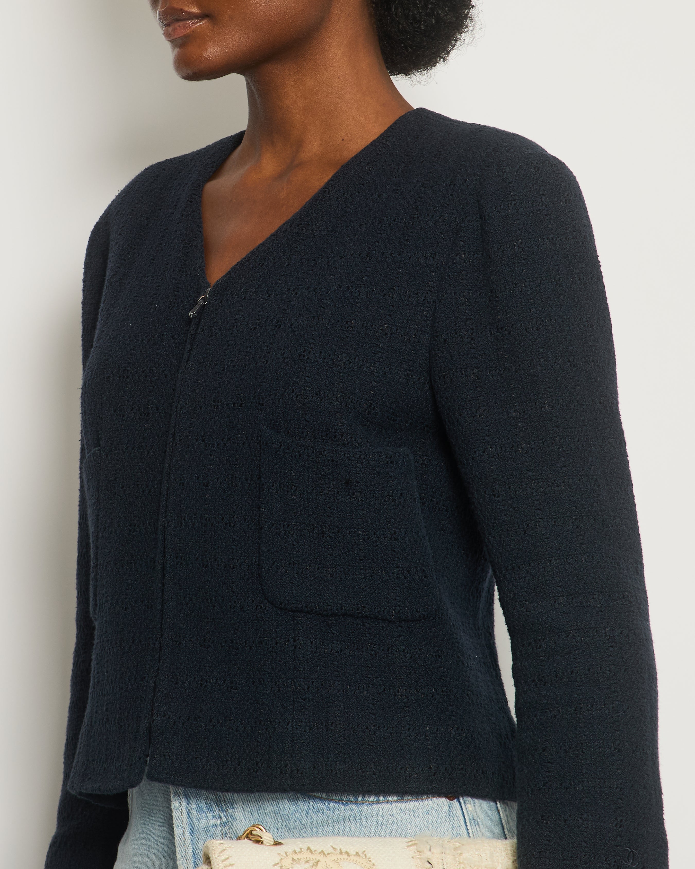 Chanel 09/P Navy Tweed Jacket with Zip Detail FR 42 (UK 14)