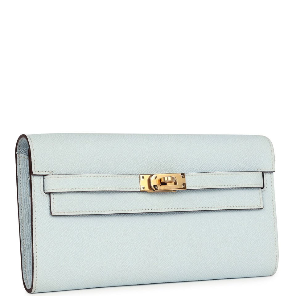 Hermes Kelly Wallet To Go Bleu Brume Gold Hardware