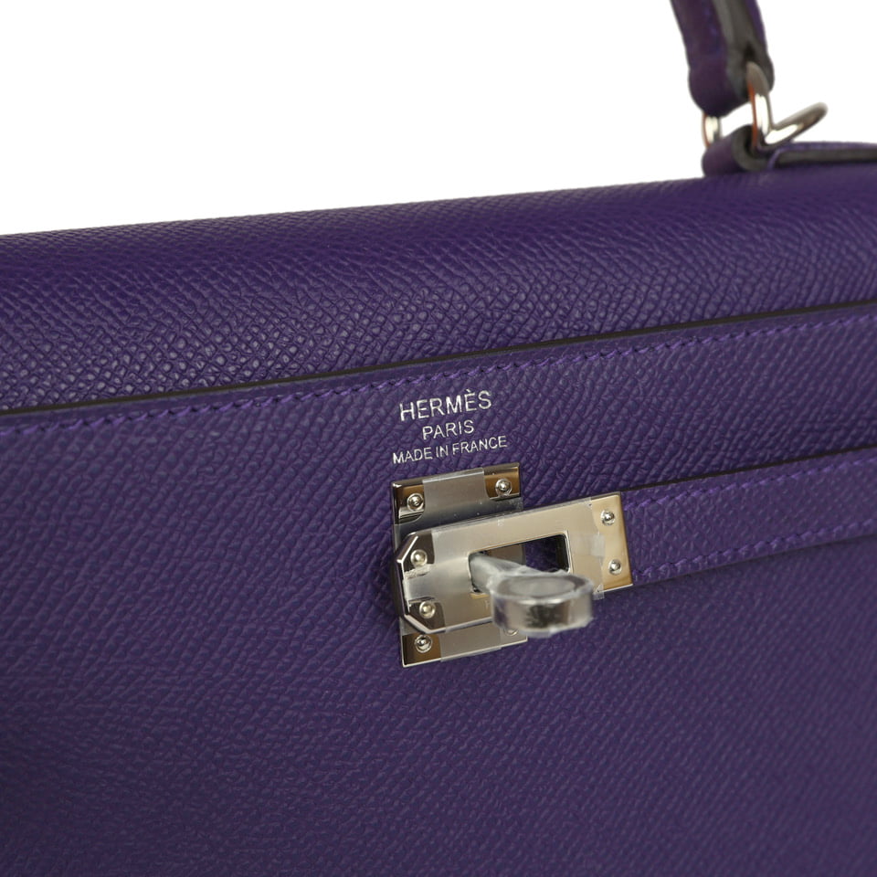 Hermes Kelly Sellier 25 Purple Epsom Palladium Hardware