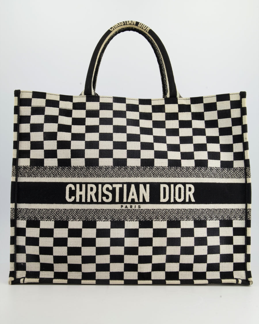 Christian Dior Large Black and White Chequered Book Tote Bag RRP £2,550