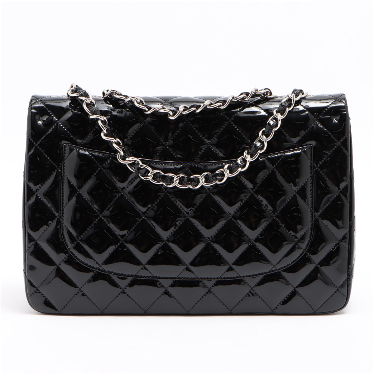 SALE Chanel Classic Single Flap Jumbo Black Patent Leather Silver