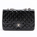 SALE Chanel Classic Single Flap Jumbo Black Patent Leather Silver