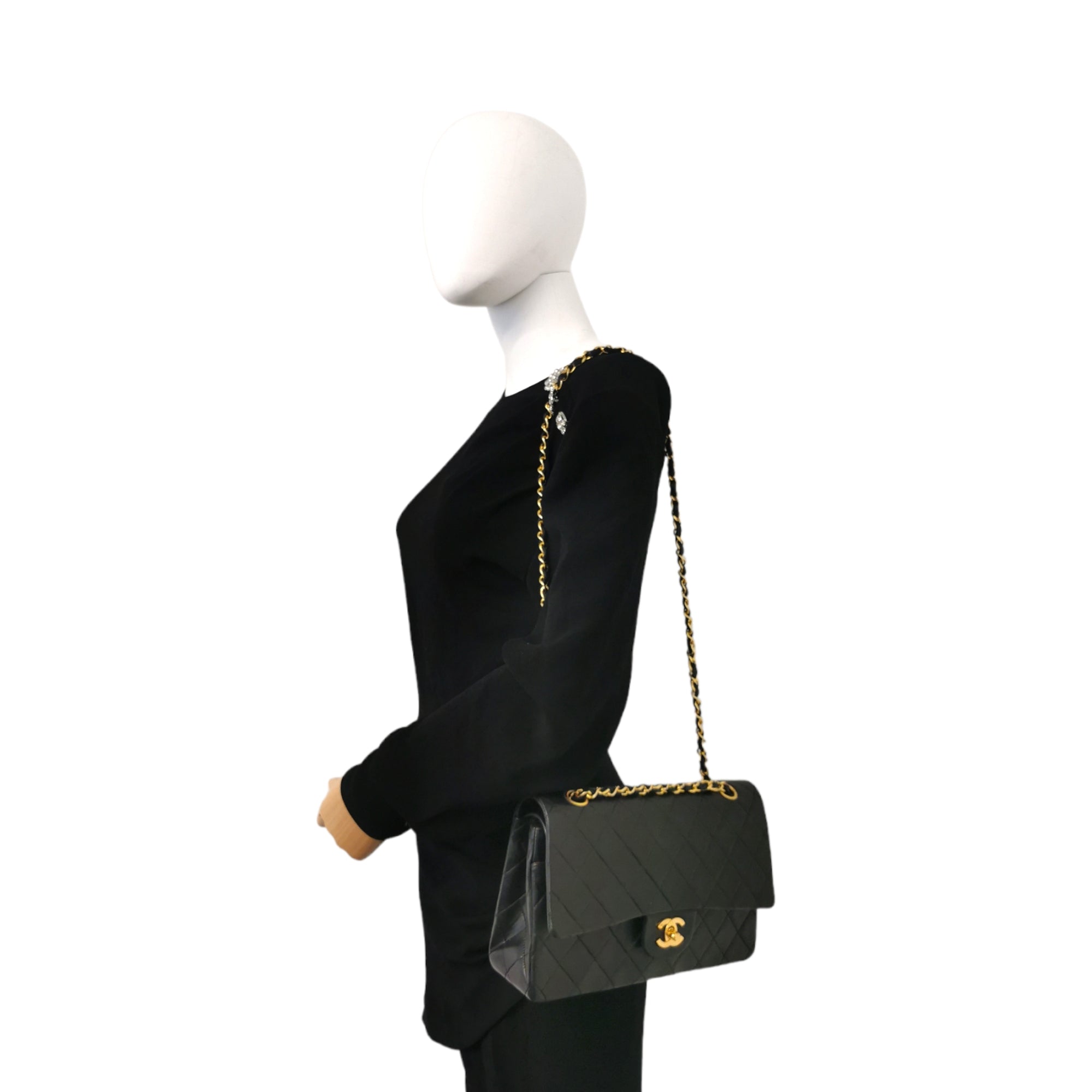 Chanel Classic Double Flap Medium Black Lambskin Gold
