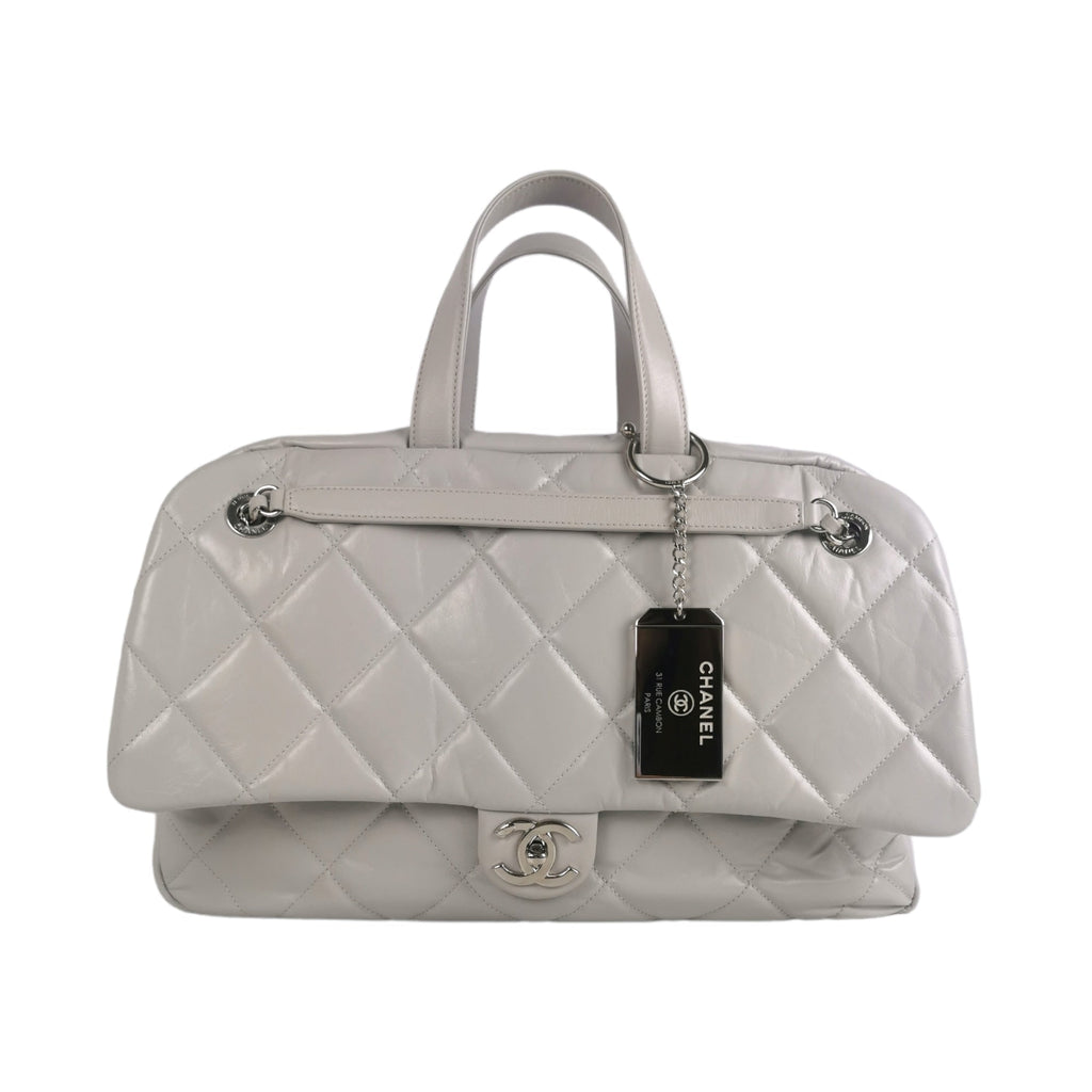 Chanel Bowling Bag Light Grey Calfskin Silver