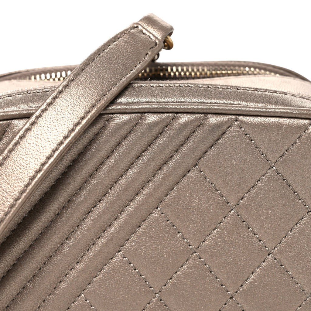 Chanel Metallic Lambskin Mini Coco Boy Camera Case Dark Gold