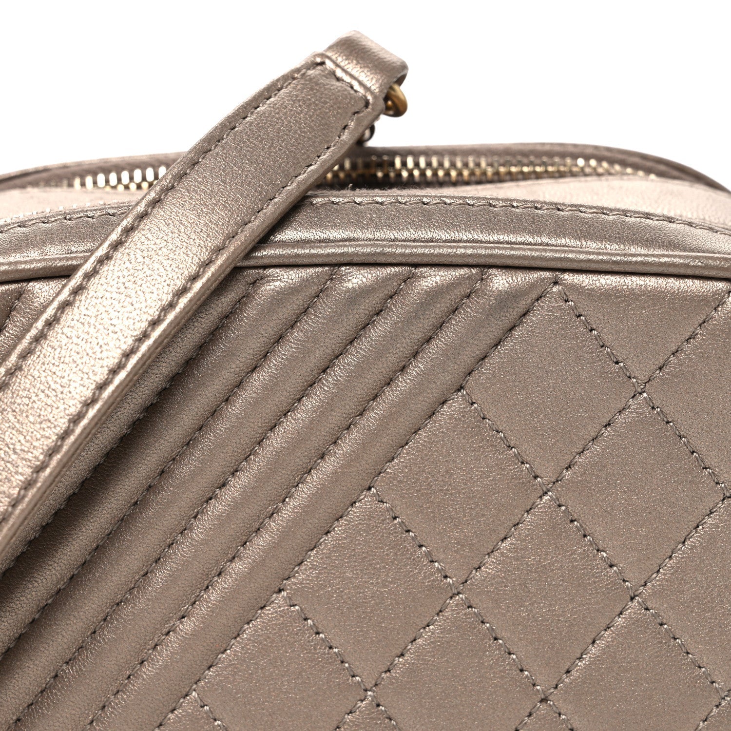 Chanel Metallic Lambskin Mini Coco Boy Camera Case Dark Gold