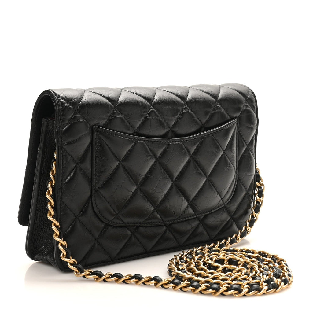 Chanel Aged Calfskin Lucky Charms 2.55 Reissue Wallet on Chain WOC Black