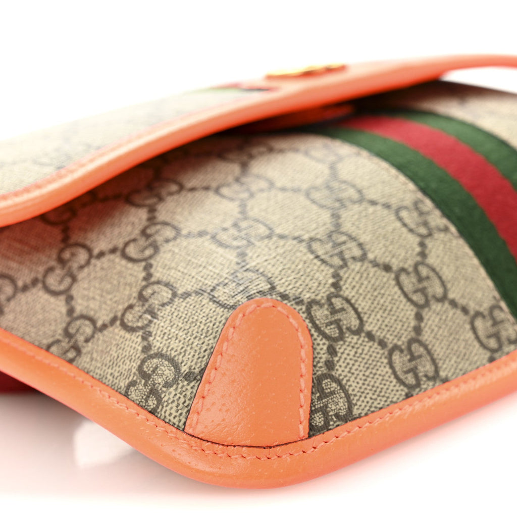 Gucci GG Supreme Monogram Web Small Ophidia Belt Bag Beige Ebony Orange Fluo