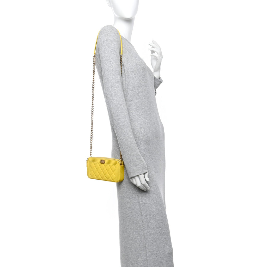 Chanel Caviar Quilted Small Boy Clutch With Chain Yellow