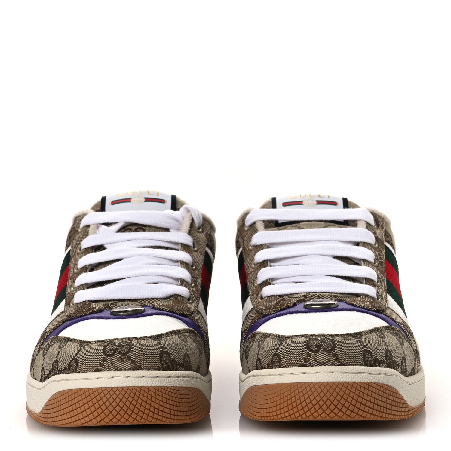 Gucci Calfskin Lame GG Monogram Web Mens Screener Sneakers 10