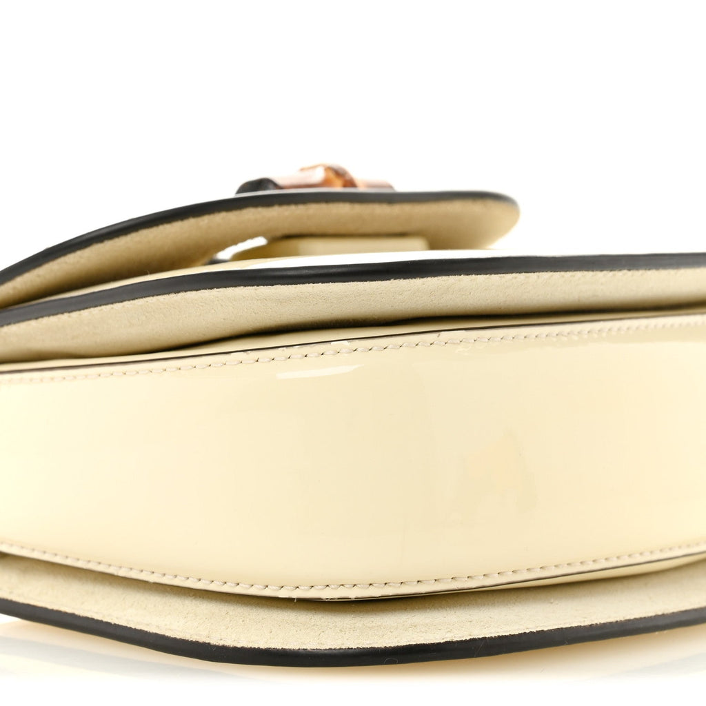 Gucci Patent Crystal Mini Bamboo 1947 Top Handle Chain Bag White