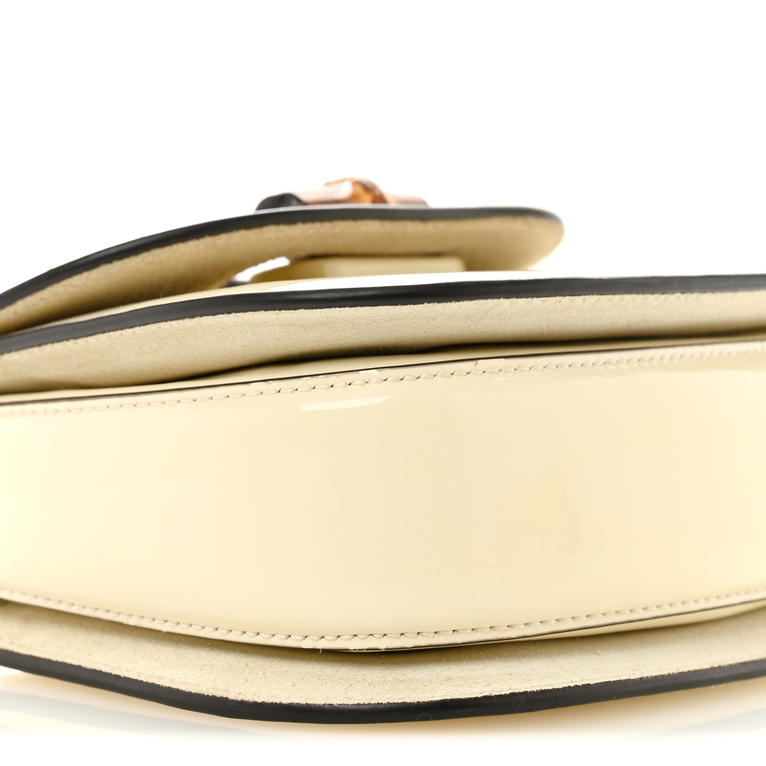 Gucci Patent Crystal Mini Bamboo 1947 Top Handle Chain Bag White