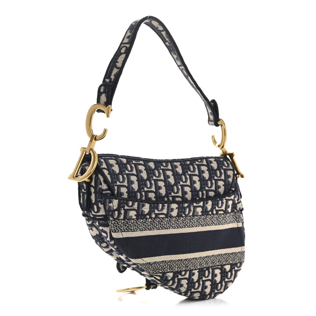 Christian Dior Oblique Embroidered Saddle Bag Blue