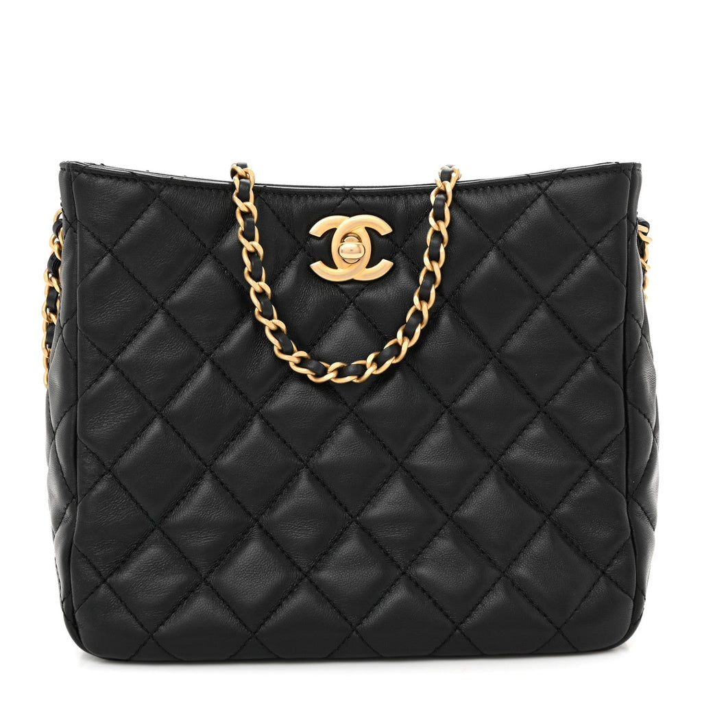 Chanel Lambskin Quilted Small Pearl Crush Hobo Black