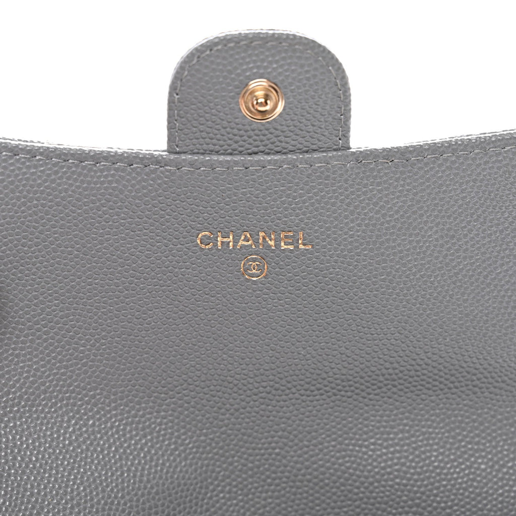 Caviar Quilted Large Gusset Flap Wallet Grey