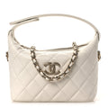 Chanel Caviar Quilted Hobo Clutch With Chain White