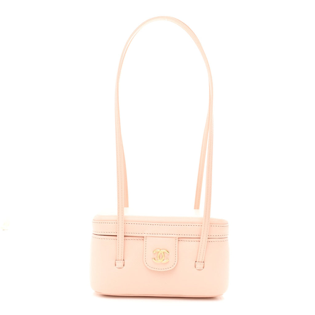 Chanel Shiny Caviar Preppy Coco Long Vanity With Strap  Light Pink