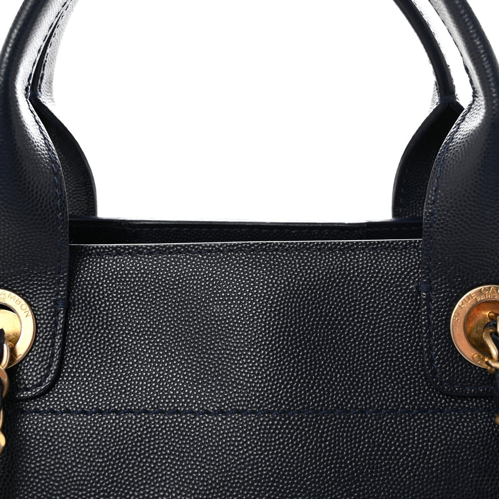 Chanel Caviar Small Studded Deauville Tote Navy