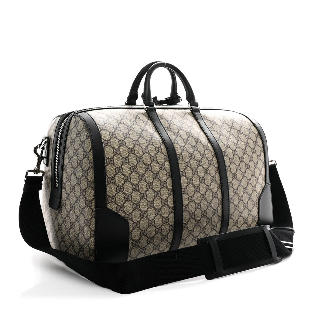 Gucci GG Supreme Monogram Selleria Calfskin Medium Duffle Beige Ebony Black