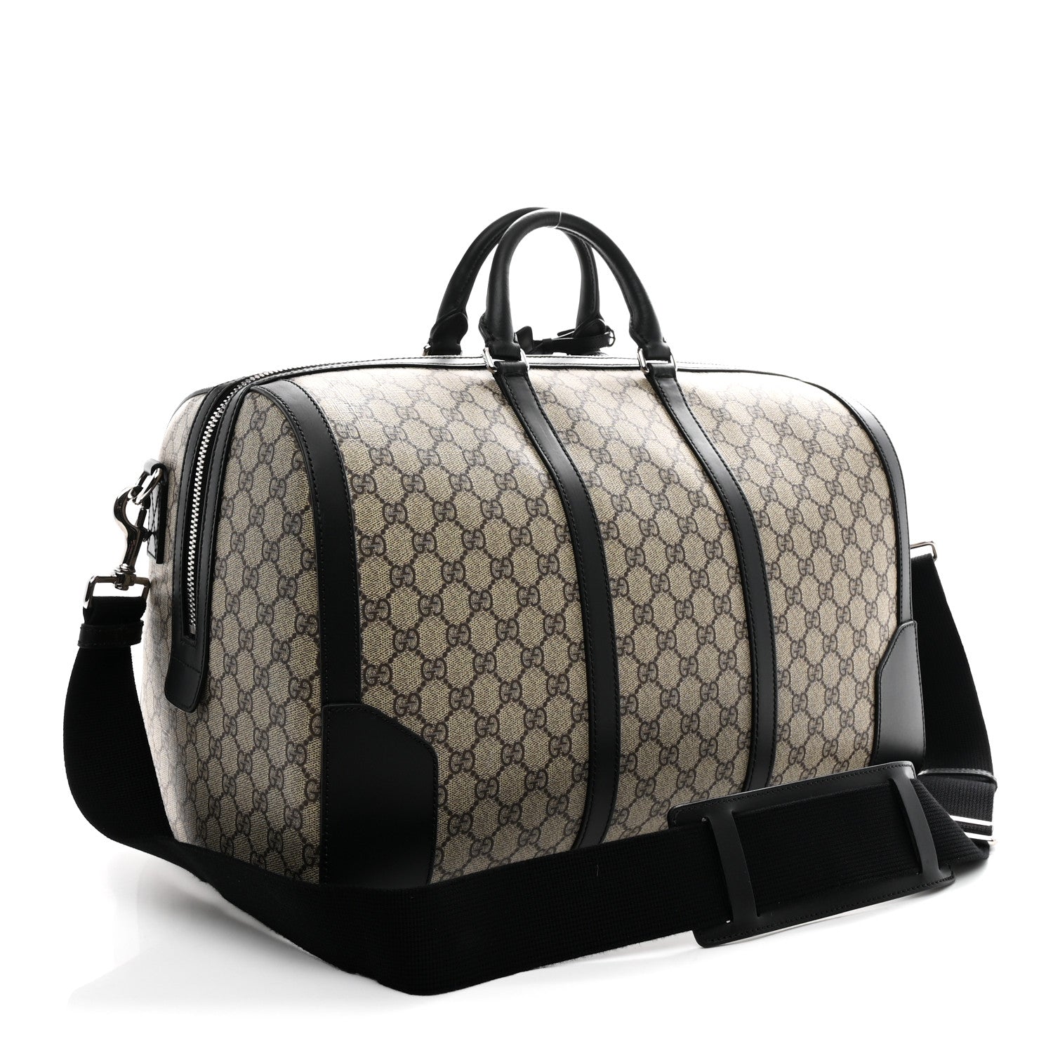 Gucci GG Supreme Monogram Selleria Calfskin Medium Duffle Beige Ebony Black