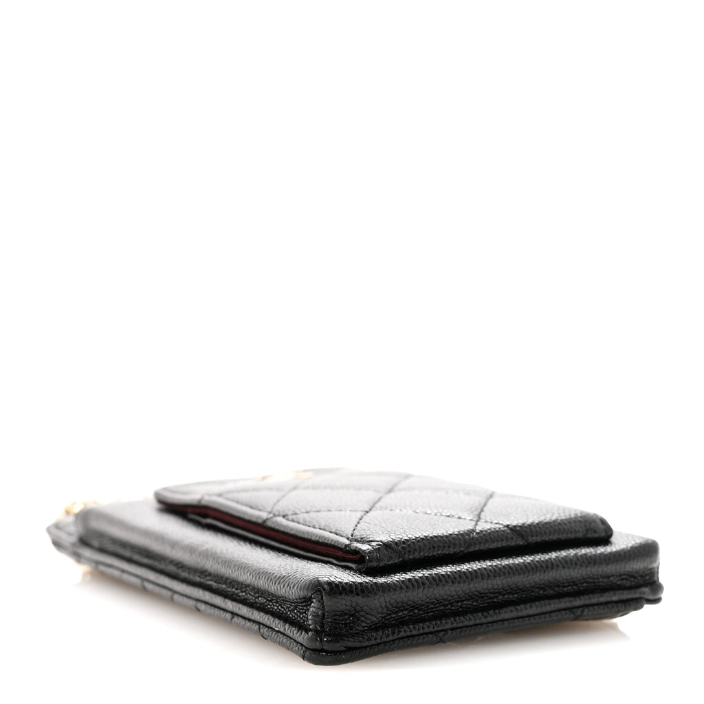 Caviar Quilted Zip Phone Case Black