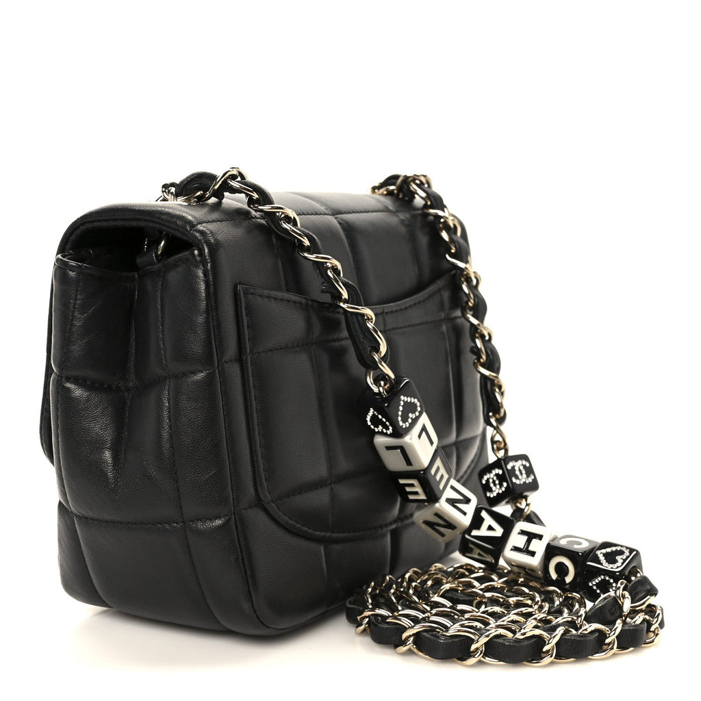 Chanel Lambskin Resin Crystal Square Quilted Mini Monacoco Flap Black