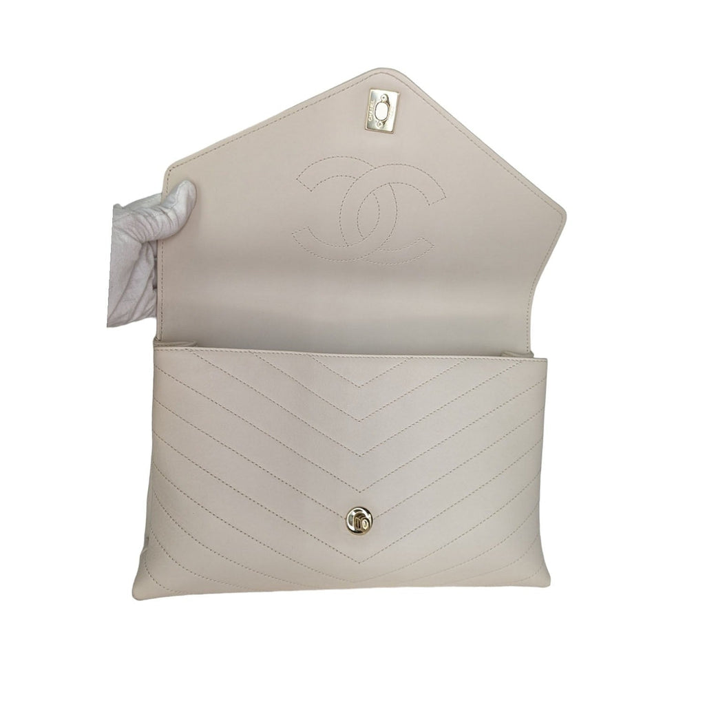 Chanel Cream Chevron Leather Coco Envelope Shoulder Bag