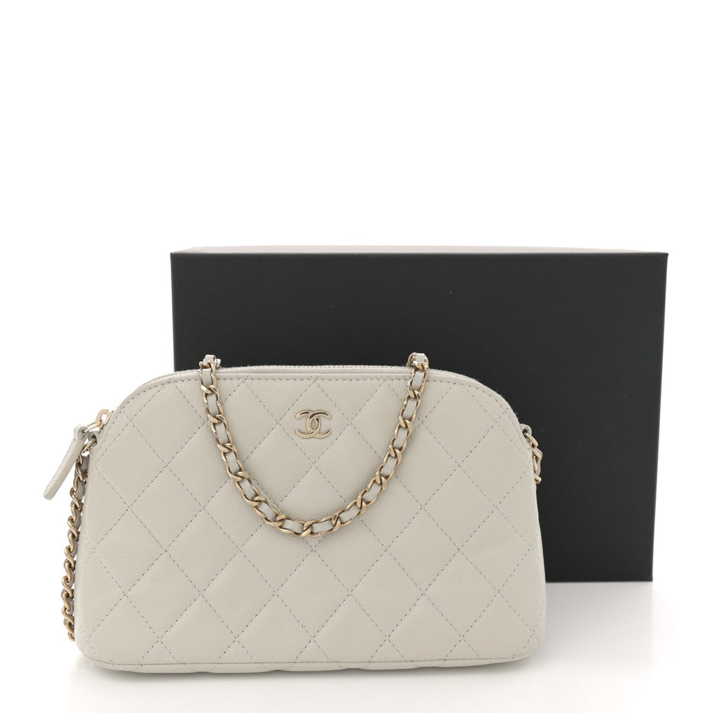 Chanel Caviar Quilted Classic Clutch With Chain Light Grey