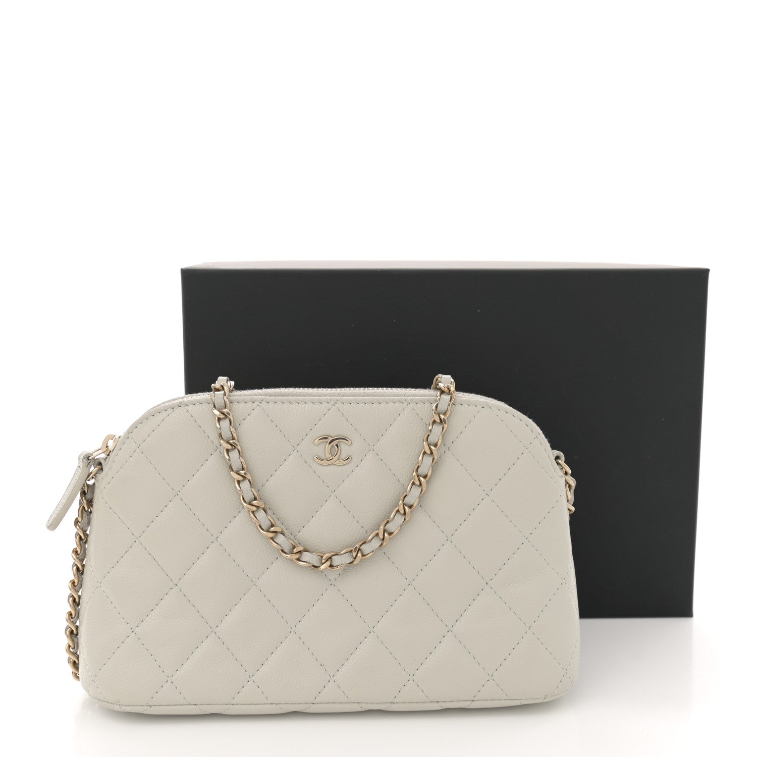 Chanel Caviar Quilted Classic Clutch With Chain Light Grey