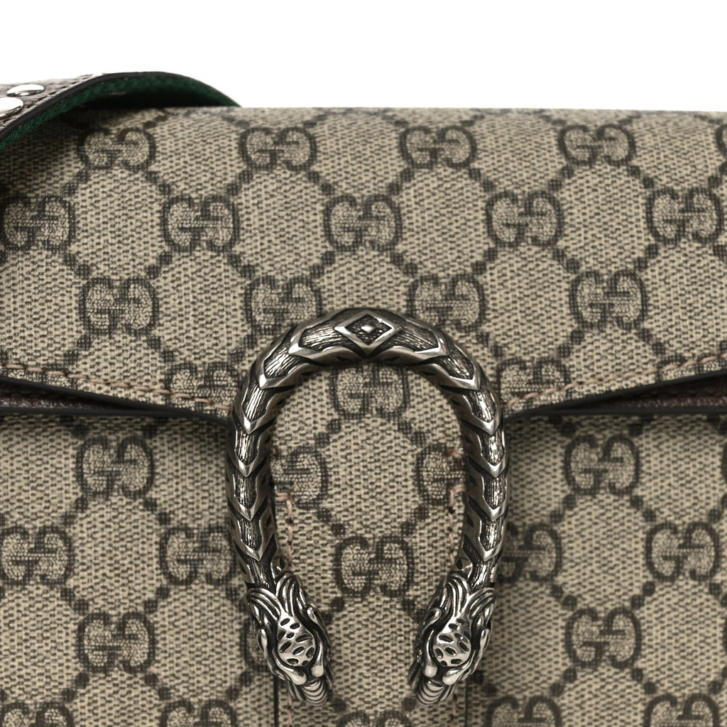 Gucci GG Supreme Web Monogram Textured Dollar Calfskin Dionysus Small Shoulder Bag Beige Ebony New Acero