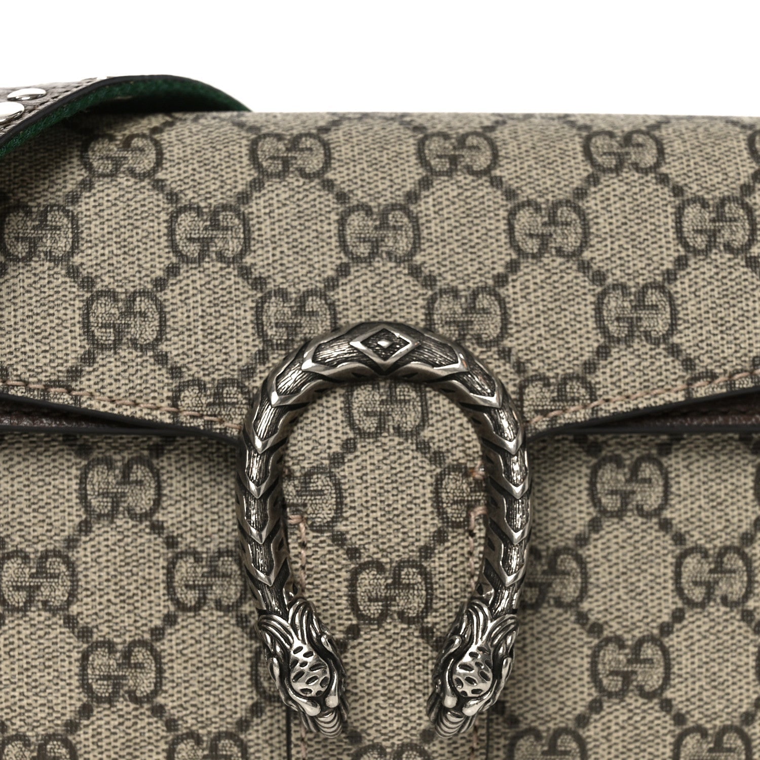 Gucci GG Supreme Web Monogram Textured Dollar Calfskin Dionysus Small Shoulder Bag Beige Ebony New Acero