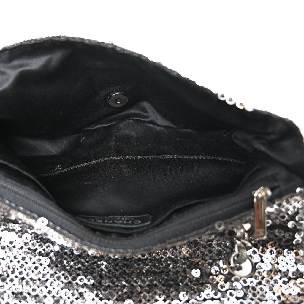 Chanel Sequin Medium Single Flap Dark Silver