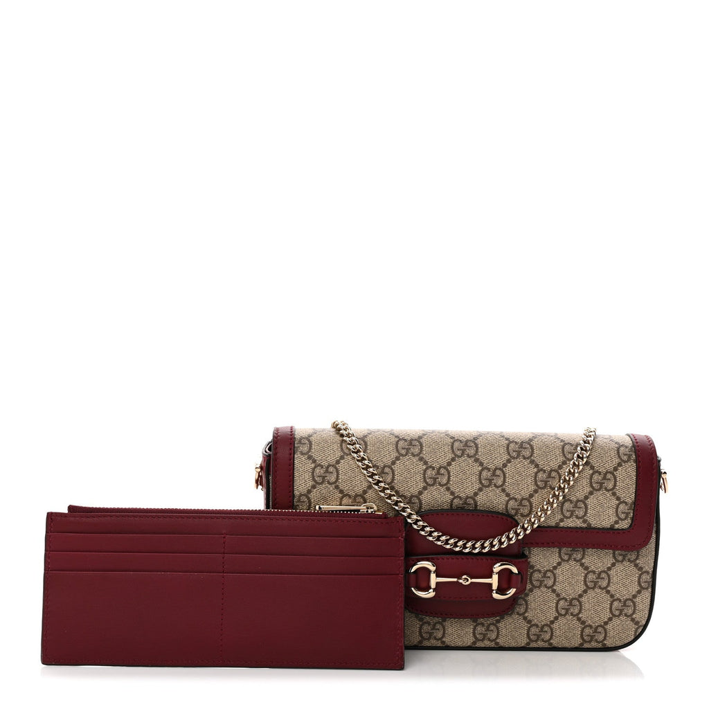 Gucci GG Supreme Monogram Azalea Calfskin Horsebit 1955 Mini Bag Beige Ebony Rosso Ancora