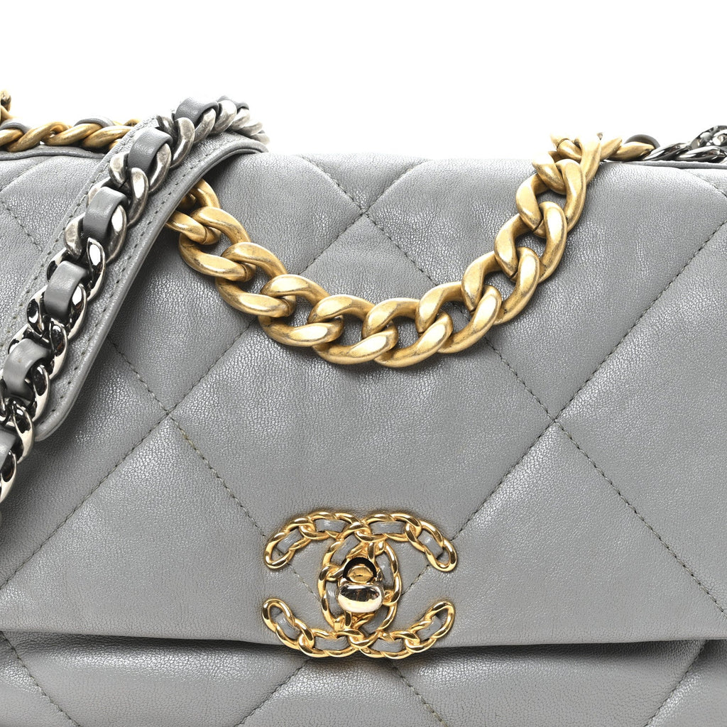 Chanel Goatskin Quilted Medium Chanel 19 Flap Grey