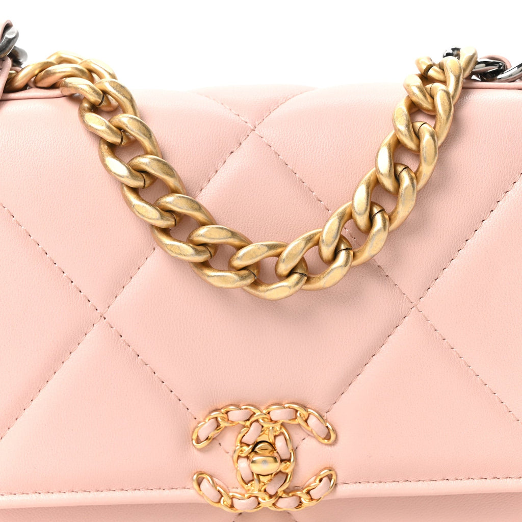Chanel Lambskin Quilted Chanel 19 Wallet On Chain WOC Light Pink
