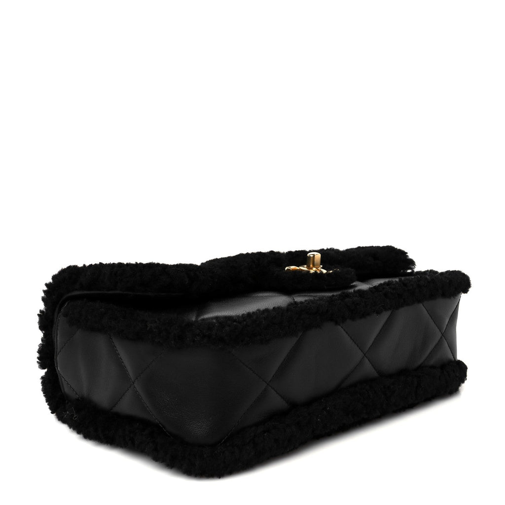 Chanel Shearling Lambskin Quilted Furry Coco Flap Black