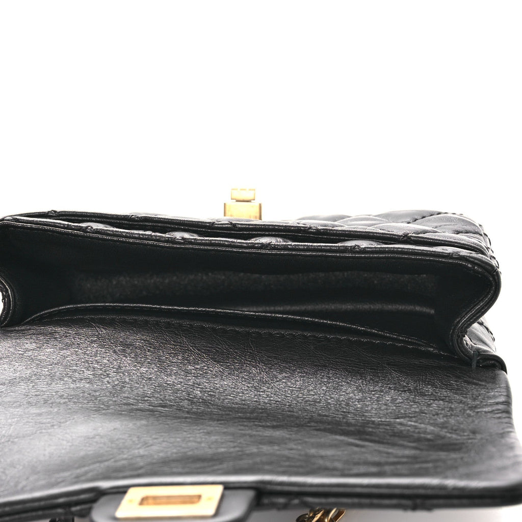 Chanel Aged Calfskin Quilted 2.55 Reissue Flap Belt Bag Clutch Black